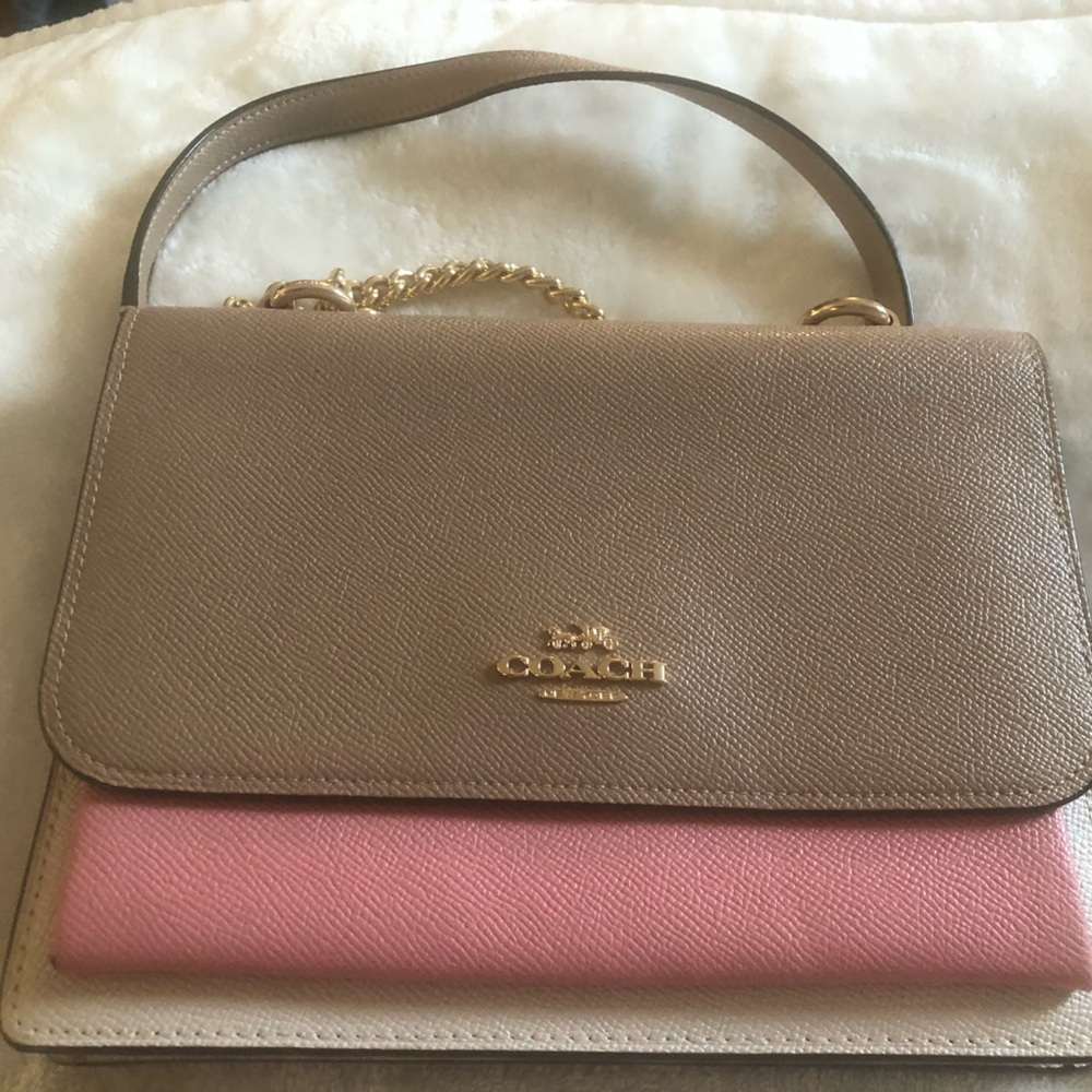 Coach Taupe and Pink Leather 9”x6.5” Crossbody Bag